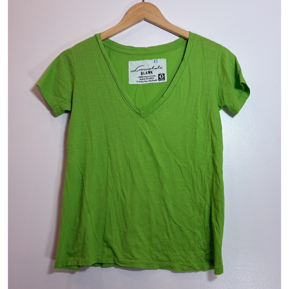 Loomstate Blank Womens XS Lime Green Organic Cotton V-Neck Short Sleeve T-Shirt